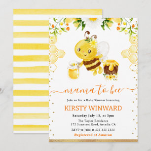 Convites Chá de Bebê Floral de Aquarela Abelha