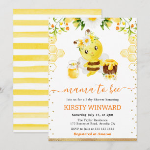 Convites Chá de Bebê Floral de Aquarela Abelha
