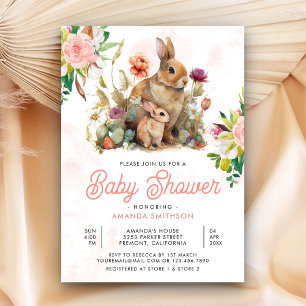 Convites Chá de Bebê Floral de Coelhinho Mamãe e Bebê