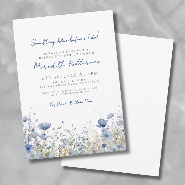 Convites Chá de Bebê Floral de Flores Silvestres Botânicas  (Blue Botanical Wildflower Floral Bridal Shower Invitation)