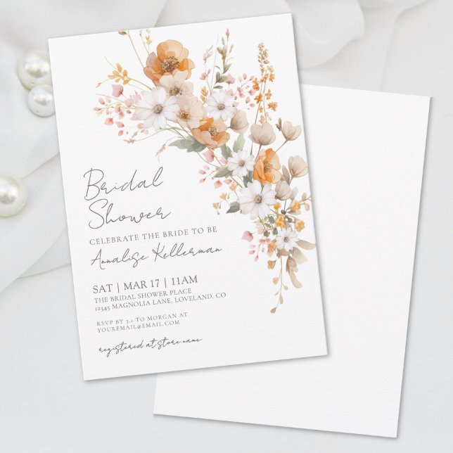 Convites Chá de Bebê Floral de Flores Silvestres Elegantes (Elegant Wildflower Floral Bridal Shower Invitation )