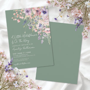 Convites Chá de Bebê Floral de Flores Silvestres Verde Salv