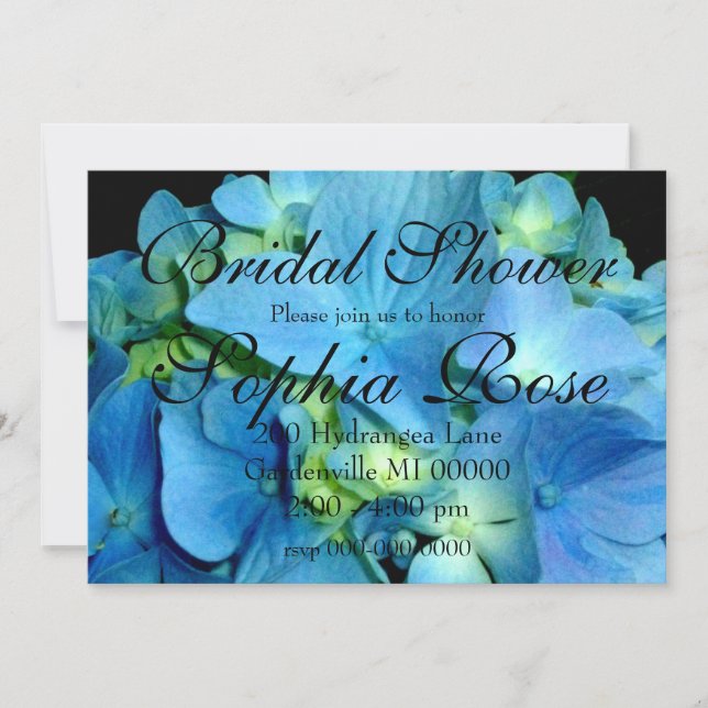 Convites Chá de Bebê floral de Hortênsia Azul Elegante  (Frente)