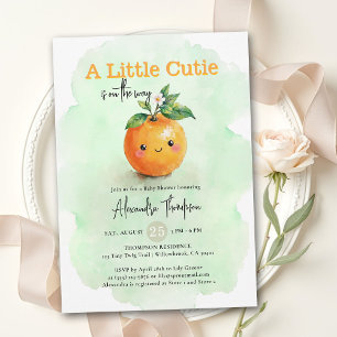 Convites Chá de Bebê Floral de Laranja Menta Little Cutie