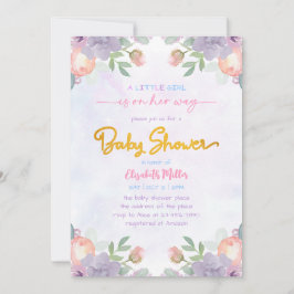 Convites Chá De Bebê Floral De Molho Puro De Aquarela