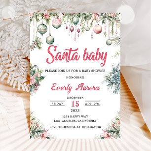 Convites Chá de Bebê Floral de Natal Santa Baby
