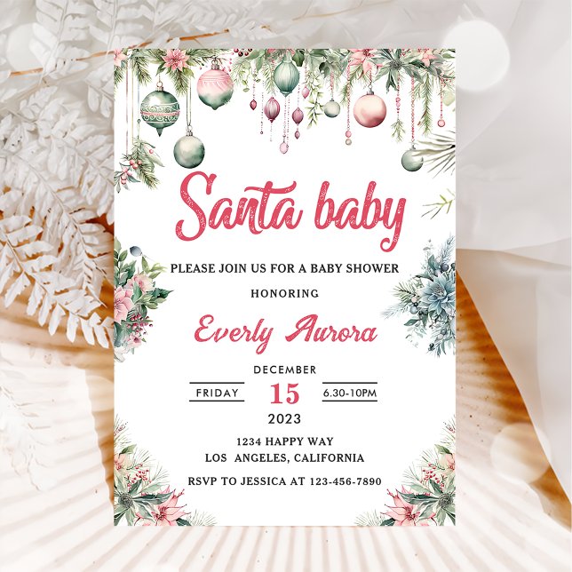 Convites Chá de Bebê Floral de Natal Santa Baby (Criador carregado)