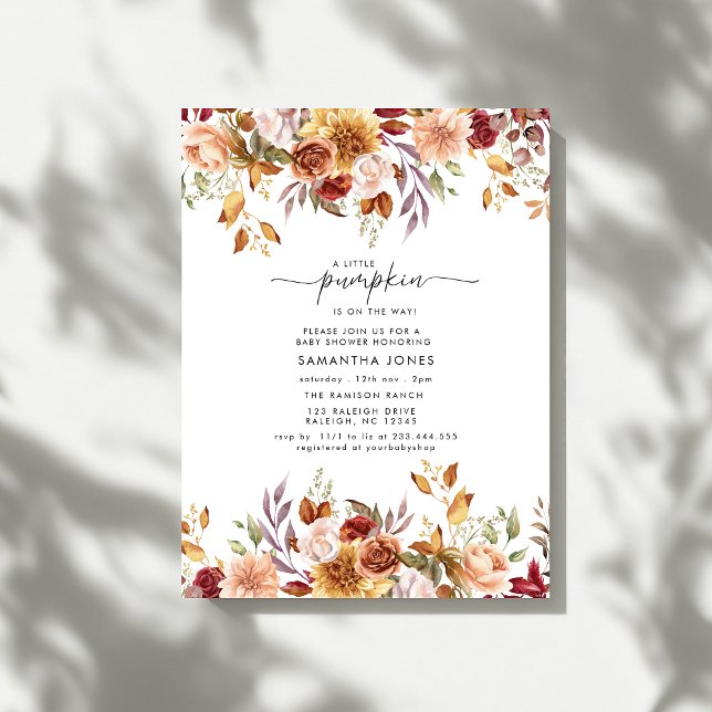 Convites Chá de Bebê Floral de Outono Little Pumpkin (Criador carregado)