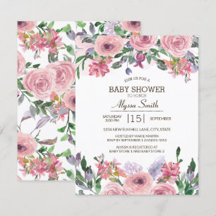 Convites Chá de Bebê Floral de Primavera em Aquarela Rosa L