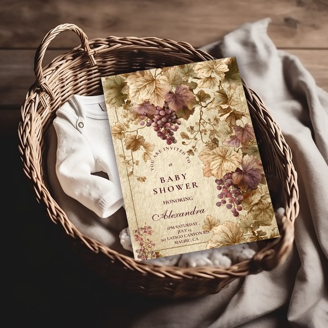 Convites Chá de Bebê Floral de Uva da Vinha (Criador carregado)