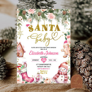 Convites Chá de Bebê Floral do Papai Noel Rosa Natal
