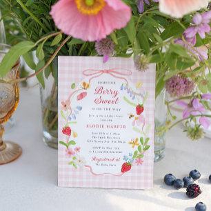 Convites Chá de Bebê Floral Doce de Morango
