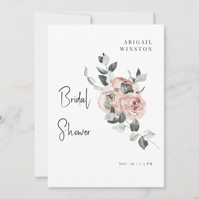 Convites Chá de Bebê Floral e Eucalipto Rosa (Frente)
