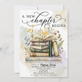 Convites Chá de Bebê Floral e Livro Elegante Um Novo Capítu