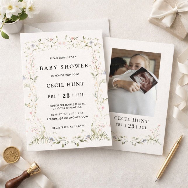 Convites Chá de Bebê Floral Elegante (Criador carregado)