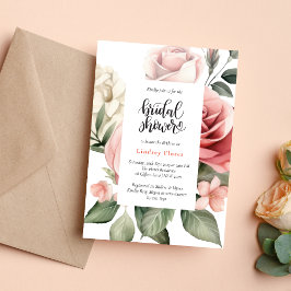 Convites Chá de Bebê Floral Elegante com Rosas e Folhagens