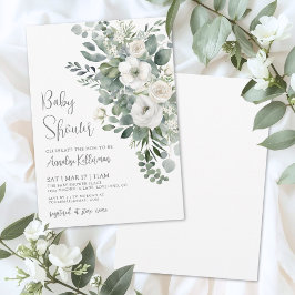 Convites Chá de Bebê Floral Elegante de Eucalipto