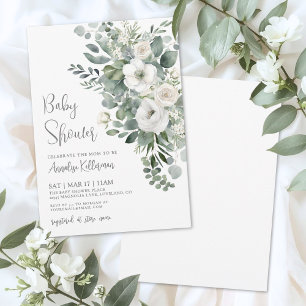 Convites Chá de Bebê Floral Elegante de Eucalipto