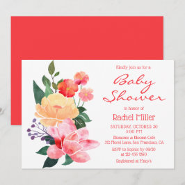 Convites Chá de Bebê Floral em Aguarela Vermelho Coral