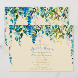 Convites Chá de Bebê Floral em Aquarela Azul Creme