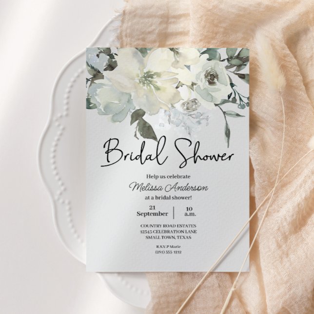 Convites Chá de Bebê Floral em Aquarela Branco Marfim (Criador carregado)