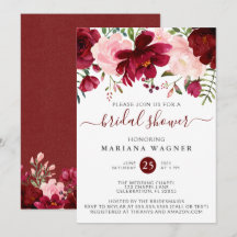 Chá de Bebê Floral em Aquarela Burgundy e Rosa