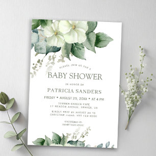 Convites Chá de bebê floral em aquarela com verde eucalipto