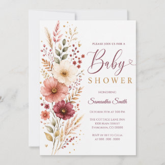 Convites Chá de Bebê Floral em Aquarela Elegante