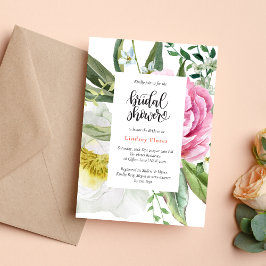 Convites Chá de Bebê Floral em Aquarela Folhas Verdes