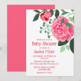 Convites Chá de Bebê Floral em Aquarela Rosa