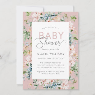 Convites Chá de Bebê Floral em Aquarela Rosa