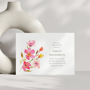 Convites Chá de Bebê Floral em Aquarela Rosa Encantador