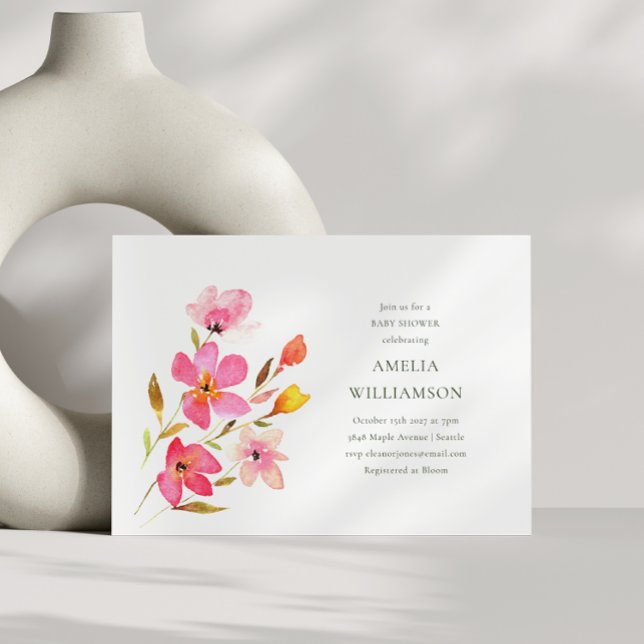 Convites Chá de Bebê Floral em Aquarela Rosa Encantador (Criador carregado)