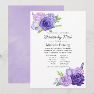 Convites Chá de Bebê Floral em Aquarela Roxo Ultra Violeta 