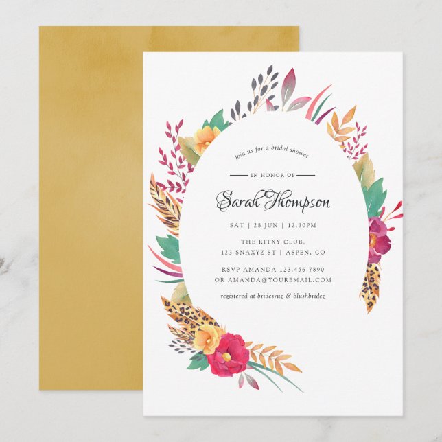 Convites Chá de Bebê Floral em Aquarela Safari Nupcial (Frente/Verso)