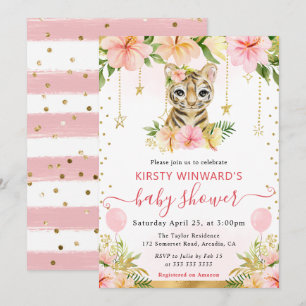 Convites Chá de Bebê Floral em Aquarela Selva Tigre