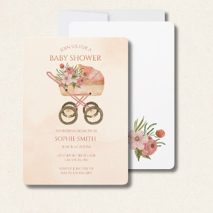 Convites Chá de Bebê Floral em Carruagem Vintage