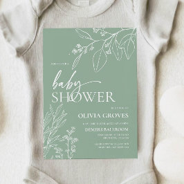 Convites Chá de Bebê Floral em Verde Salvia