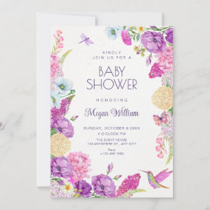 Convites Chá de bebê floral estético roxo aquarela
