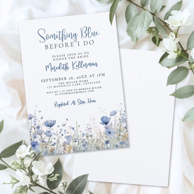 Convites Chá de Bebê Floral Florzinha Azul Selvagem (Blue Wildflower Floral Bridal Shower Invitation)