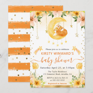 Convites Chá de Bebê Floral Fox na Lua em Aquarela Fofa