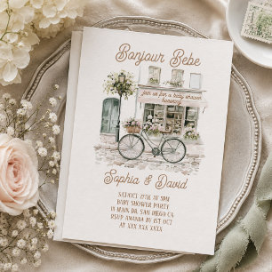 Convites Chá de Bebê Floral Francês Bonjour Bebe