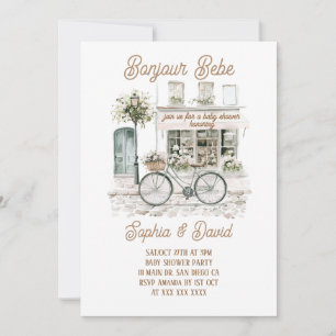 Convites Chá de Bebê Floral Francês Bonjour Bebe