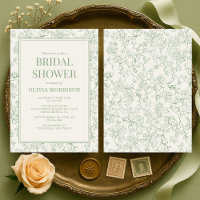 Chá de Bebê Floral Francês Verde Sage Marfim
