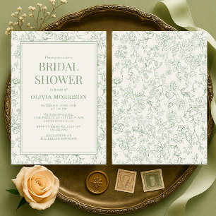 Convites Chá de Bebê Floral Francês Verde Sage Marfim