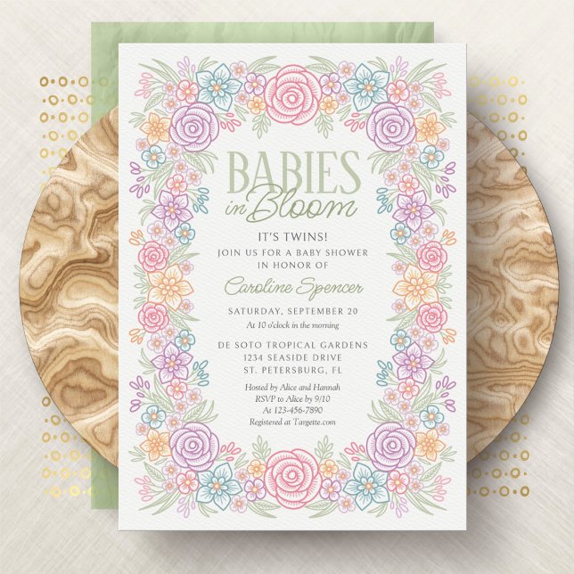Convites Chá de Bebê Floral Gêmeos Bebês em Flor (Criador carregado)