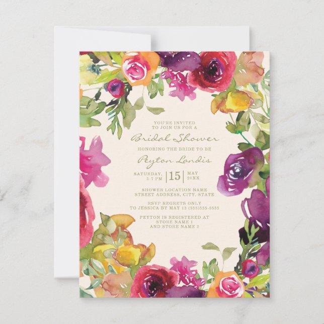 Convites Chá de Bebê Floral Laranja Amarelo Roxo (Frente)