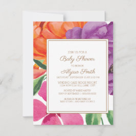 Convites Chá de Bebê Floral Laranja Roxo Rosa