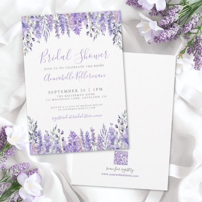 Convites Chá de Bebê Floral Lavanda Elegante (Elegant Lavender Floral Bridal Shower Invitation)