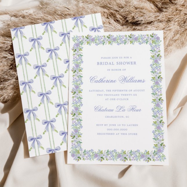 Convites Chá de Bebê Floral Lavanda Preppy com Listras e La (Criador carregado)